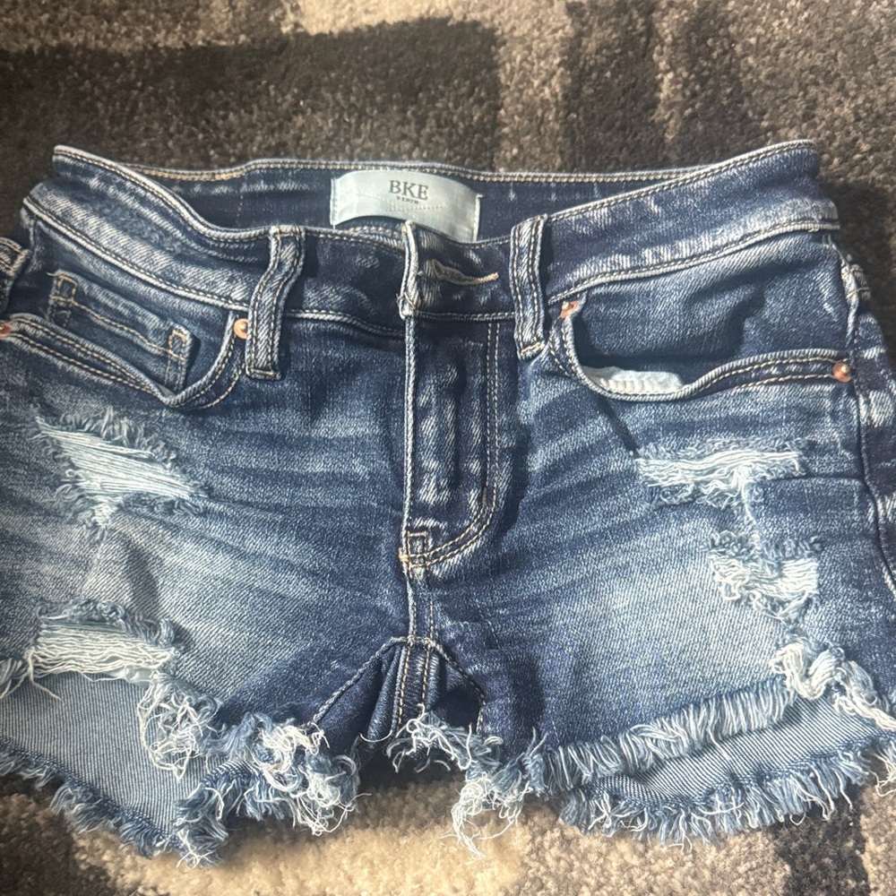 BKE Women's Low rise size 22 Ripped Dark Blue Denim Cutoff Shorts